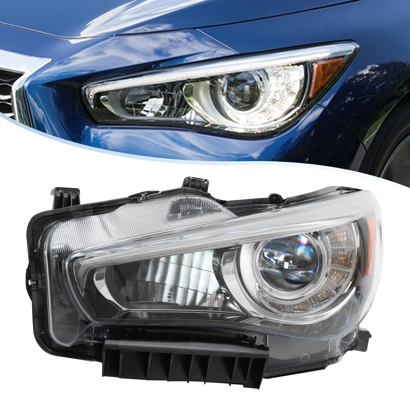 

Left Side LED Headlight Durable Driver Side Projector Headlamp Fits For 2014 2015 2016 2017 Infiniti Q50 High-Quality Headlamp