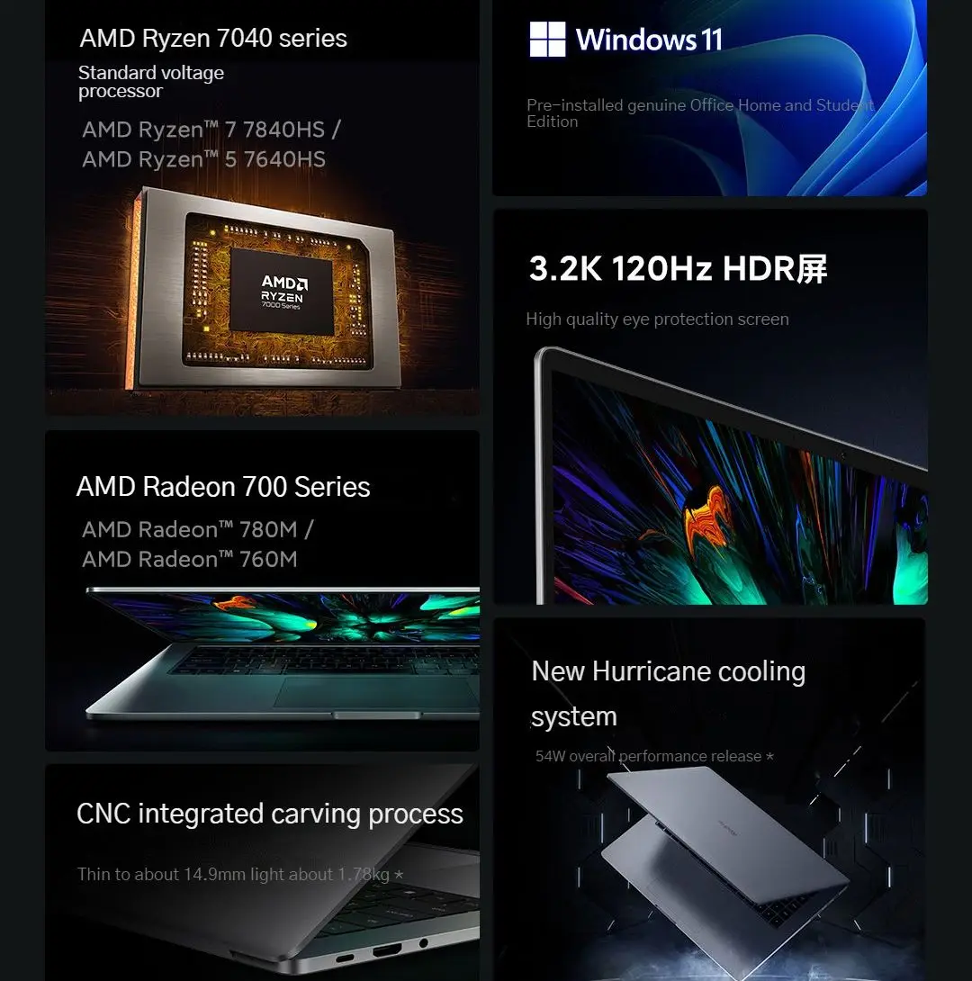 Xiaomi Redmi Book Pro 15 2023 Laptop Ryzen 7 7840HS/Ryzen 5 7640HS 3.2K 120Hz HDR 15.6" 16G DDR5+512G SSD Notebook Windows 11 PC 3