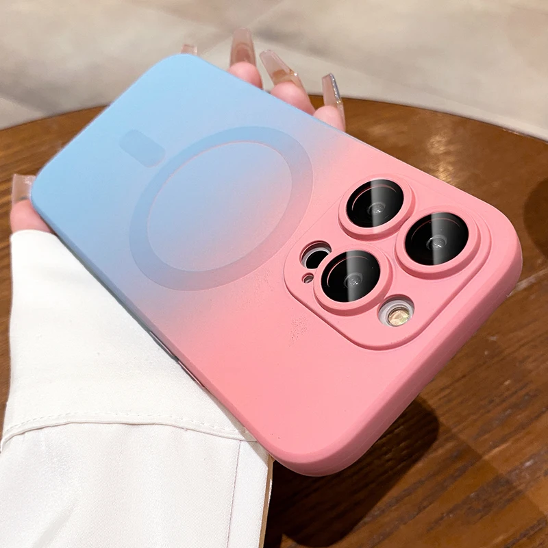 Luxury Gradient Color For Magsafe Magnetic Charging Case for iPhone 14 13 12 11 Pro Max Plus Soft Silicone Lens Protector Cover_voghion.com
