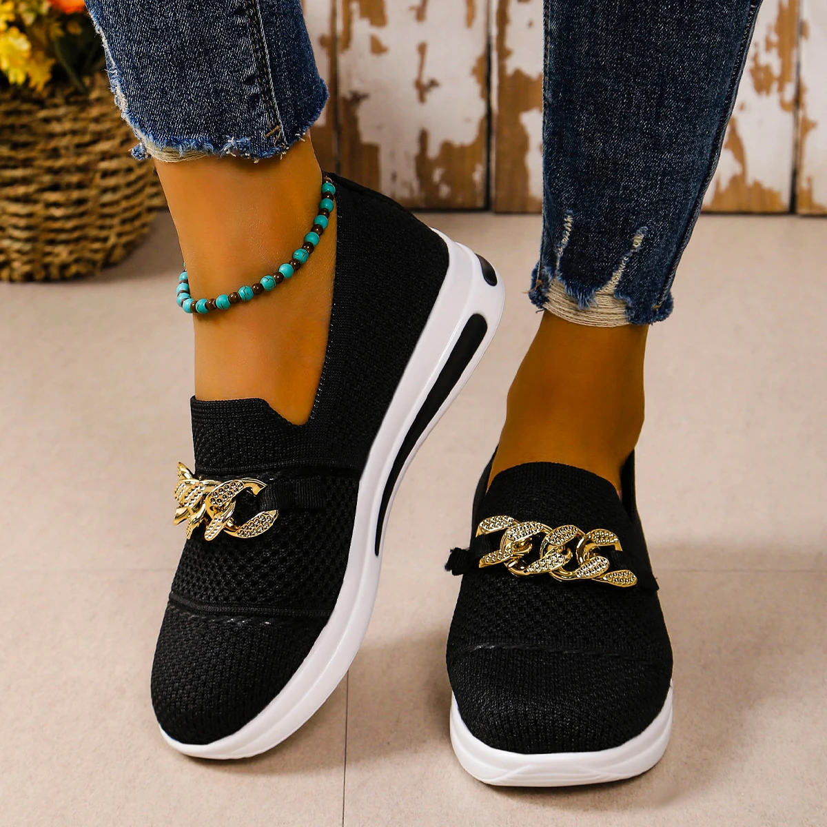 2024 Women's Autumn Simple Solid Color Comfortable Non-slip Loafers Outdoor Shallow One-leg Mesh Breathable Vulcanized 36-43