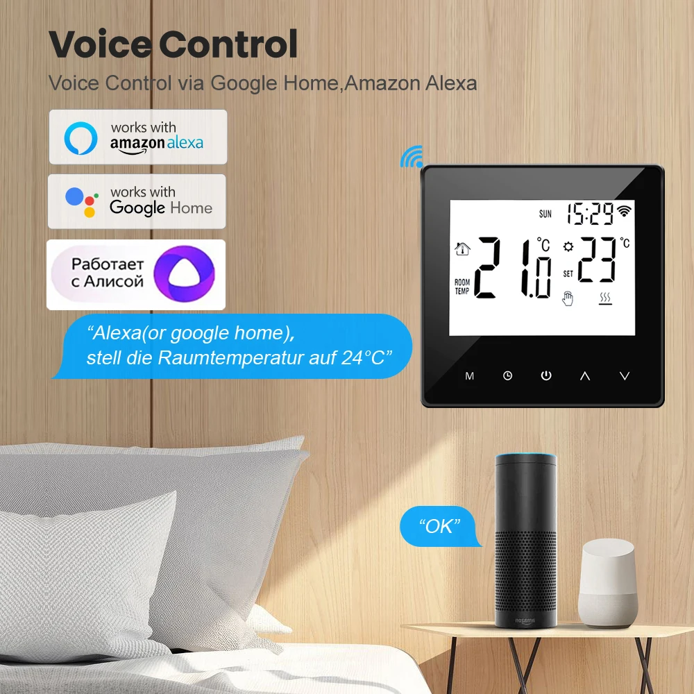 Termostato Intelligente Wi-Fi Per Riscaldamento A Pavimento, Compatibile Con Smart Life/Tuya, Alexa E Google Home, Nero