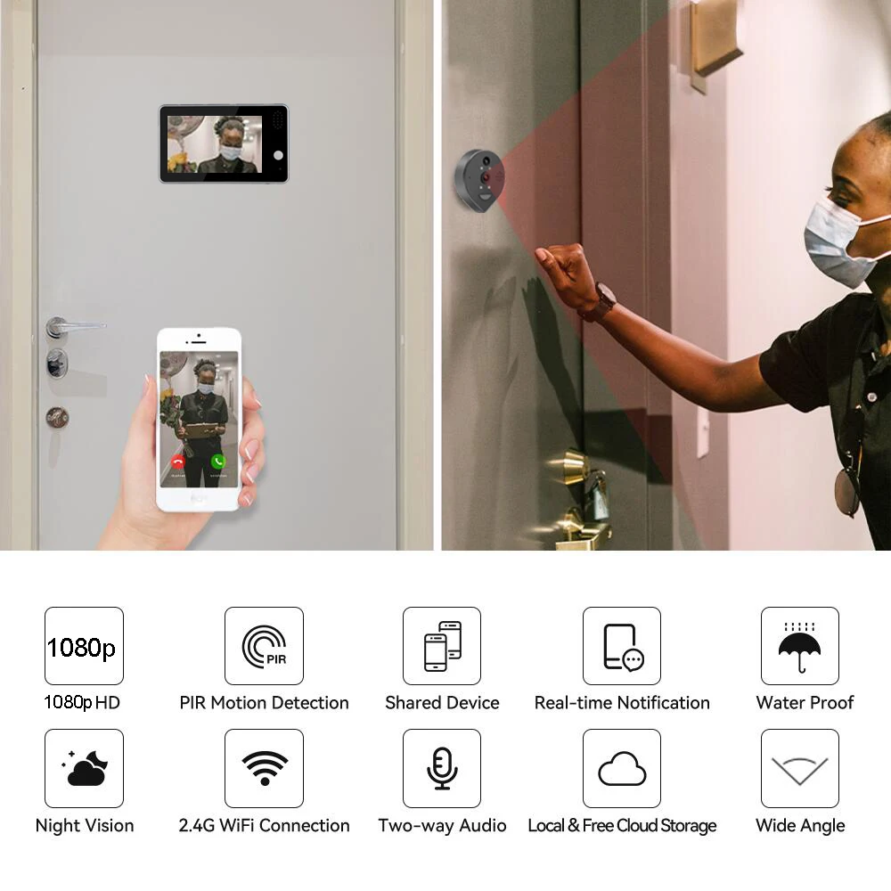 REHENT-mirilla inteligente Tuya con WiFi, 2,4G, 5000mAh, cámara infrarroja  para puerta, Alexa, Google, videoportero, cámaras de seguridad para el  hogar - AliExpress