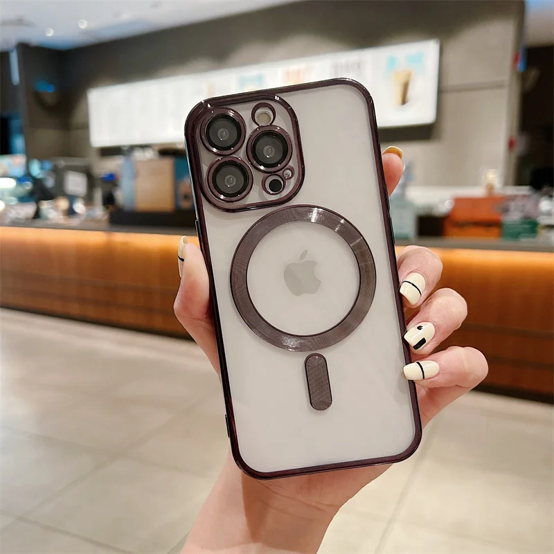 Premium Magnetic Wireless Charging Case with Original Plating - Clear Cover
