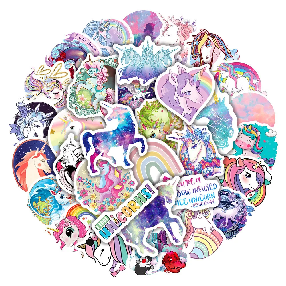 50/100pcs Cute Aesthetic Graffiti Unicorn Stickers Notebook Luggage Phone Case Car Bike Sticker Decal for Kids Girl Toy