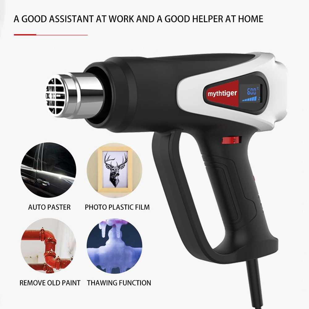 Two Kinds of 2000W Liquid Crystal Hot Air Guns with Overload Protection 60~650D Temperature Mode Nozzle Lines
