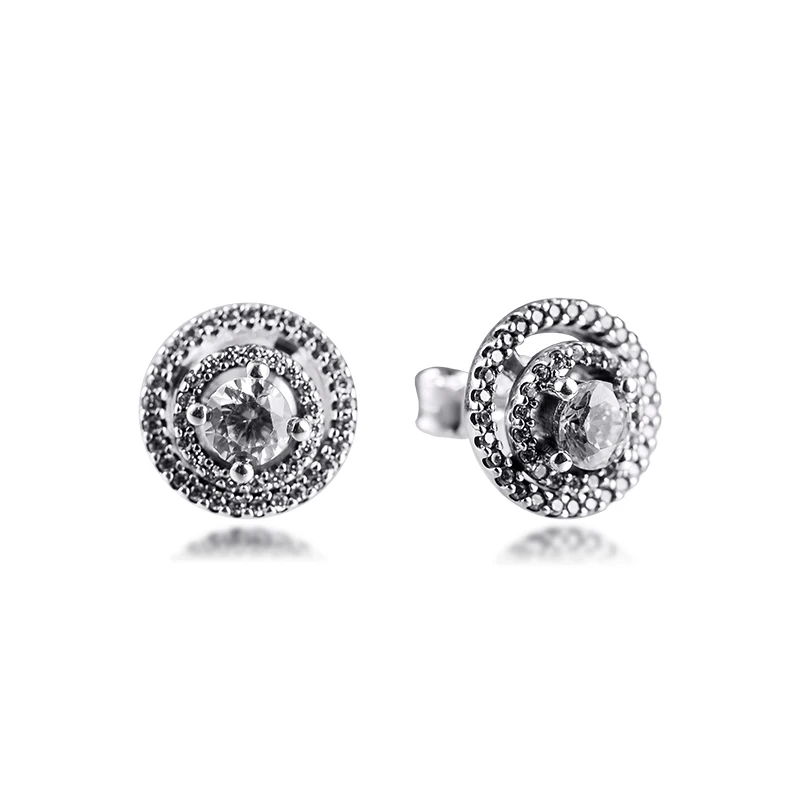 

2021 New 925 Sterling Silver Sparkling Double Halo Stud Earrings for Women Wedding Ear Original Jewelry Gift Bijoux Brincos