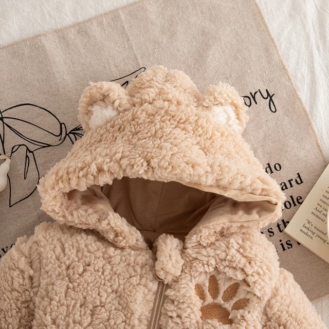 Chaqueta De Bebé Con Orejas De Oso - Abrigo De Invierno Acolchado Con Forro Polar, Cremallera, Para Recién Nacido Y Niños Pequeños