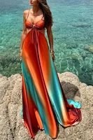 Sexy Gradient Hollow Out Maxi Dress Women Backless Sleeveless Sling Long Dresses 2025 Summer Vacation Boho Beach Satin Robes - Image 2