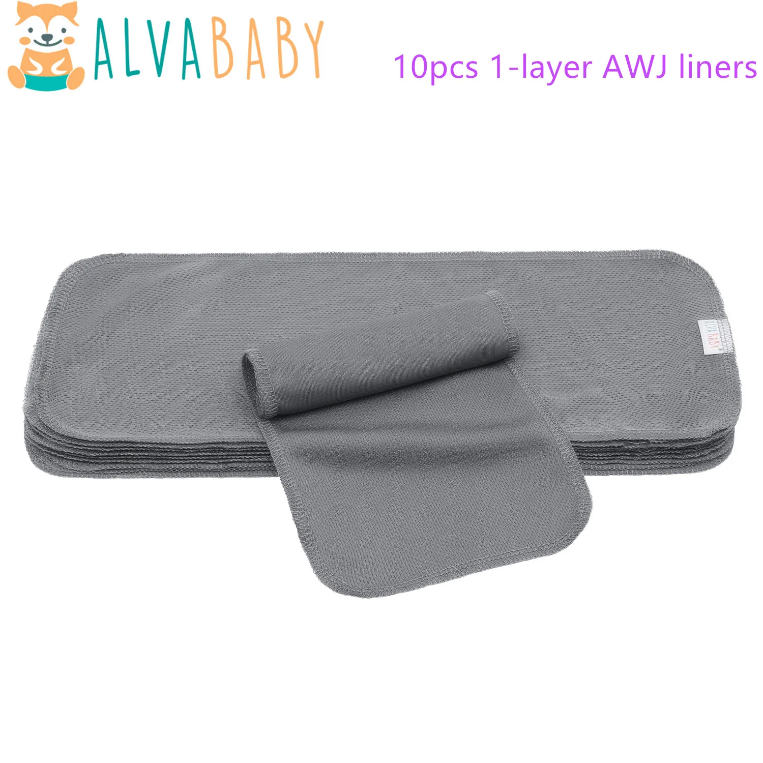 10pcs per pack 1-layer AWJ liners ALVABABY Reusable Nappy Liners Infant Baby Athletic Wicking Jersey Cloth Diaper Liners Grey Diaper Liners