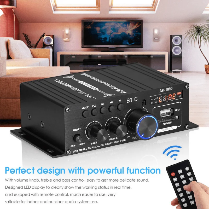 AK35 AK380 800 W Heimleistungsverstärker 2 Kanal Bluetooth 5.0 Surround Sound FM USB Fernbedienung Mini HIFI Digitalverstärker – Detail 17