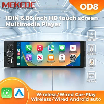 MEKEDE OD8 Reproductor de radio estéreo para coche MP5 universal de 6,86 pulgadas con CarPlay inalámbrico, Android Auto, pantalla táctil IPS de 1280×480, navegación GPS, Bluetooth, FM, MIC, AUX, USB tipo C y ranura para tarjeta TF – Sistema de vídeo multimedia para coche 1