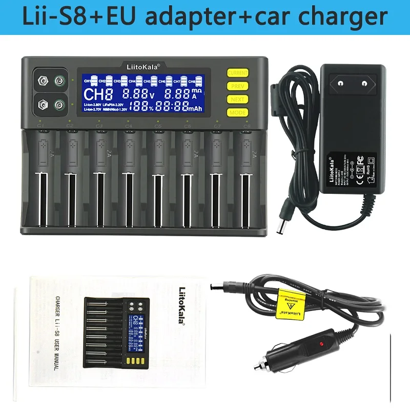 LiitoKala Lii-S8 18650 Batterie ladegerät 8-Slot Auto-Polarität Erkennen Für 26650 21700 14500 10440 16340 1,2 V 3,7 V batterie