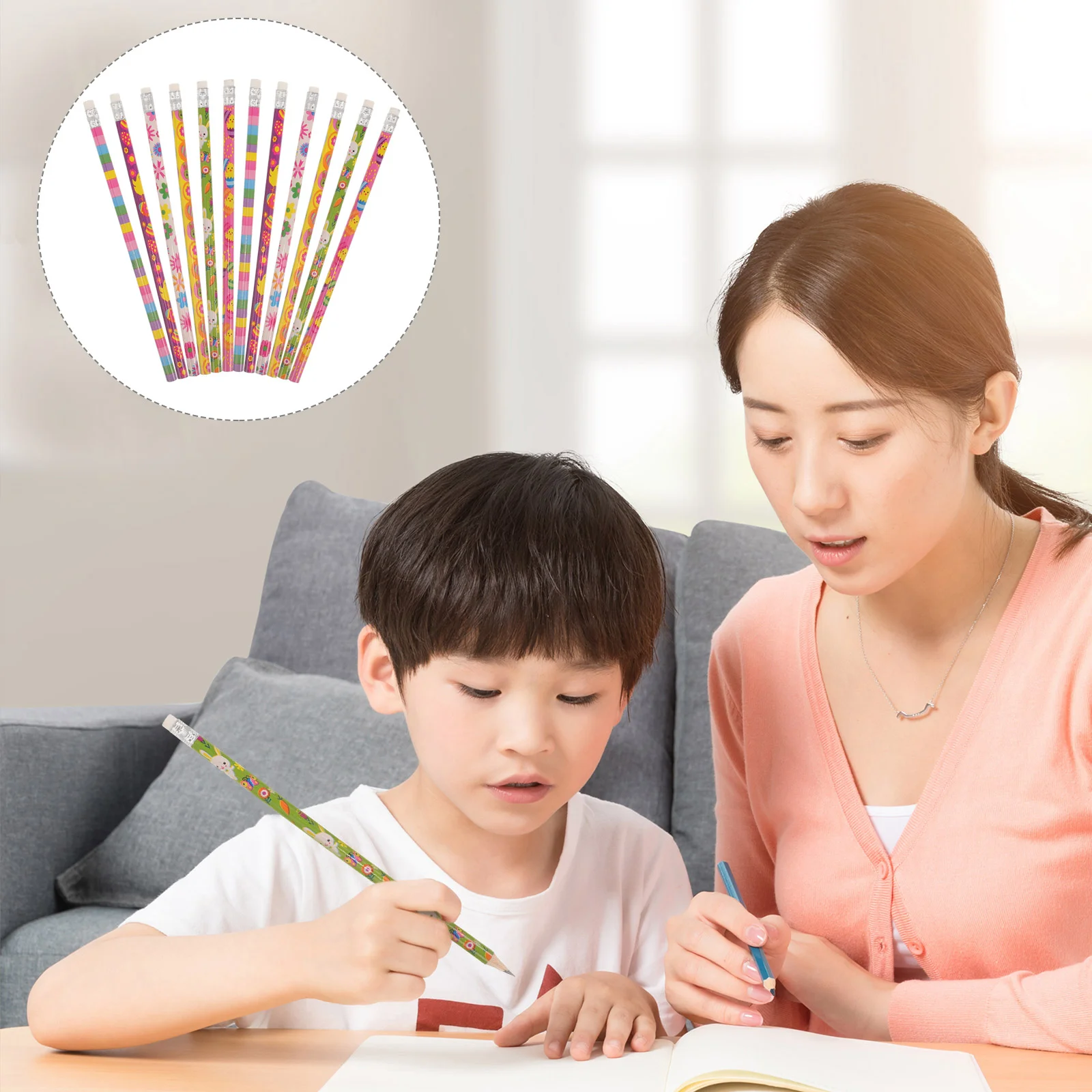 

24 Pcs Bulk Easter Pencil Primary School Lead Pencils Wooden Cartoon with Erasers