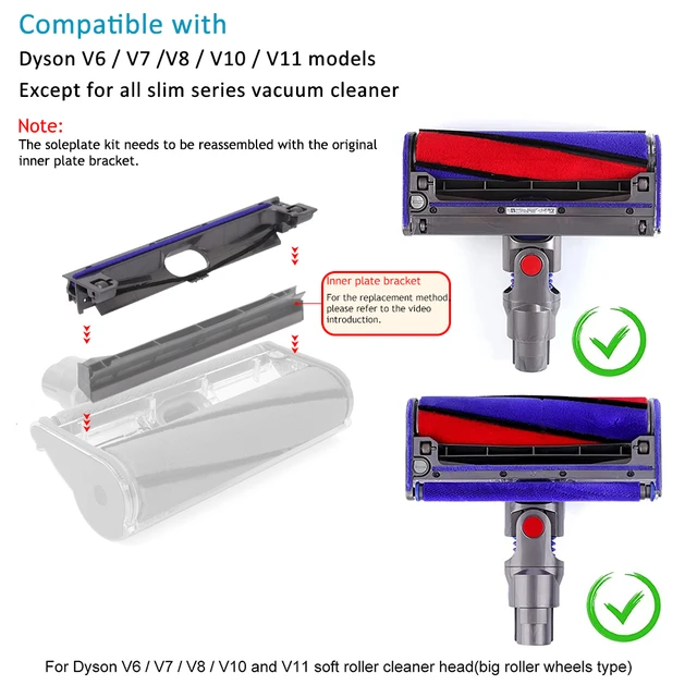 Soft Roller Brush Bar + Roller Wheels + Axles Set Compatible with Dyson V6  V7 V8 V10 V11 Vacuum Cleaner Soft/Absolute Head Replacement Parts