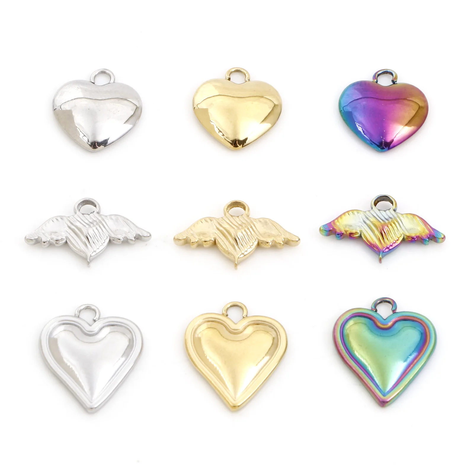 

Stainless Stee Love Heart Wing Charms Pendnats Rainbow Color Small Charms For Jewelry Making Diy Necklace Earrings Findings,3PC