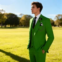 Men's 3 Piece Slim Fit Wedding Tuxedo Suits Peak Lapel Formal Party Groomsmen Suit Set with Blazer Vest Pants