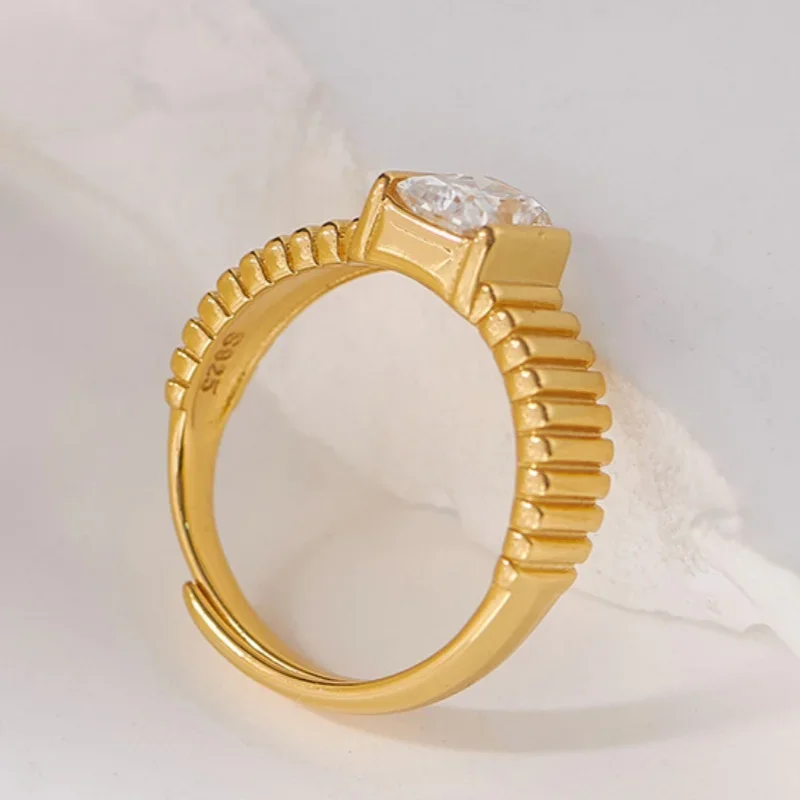 S925 sterling silver charms rings for Women New Fashion stacked stripe texture moissanite gold plated jewelry free shipping
