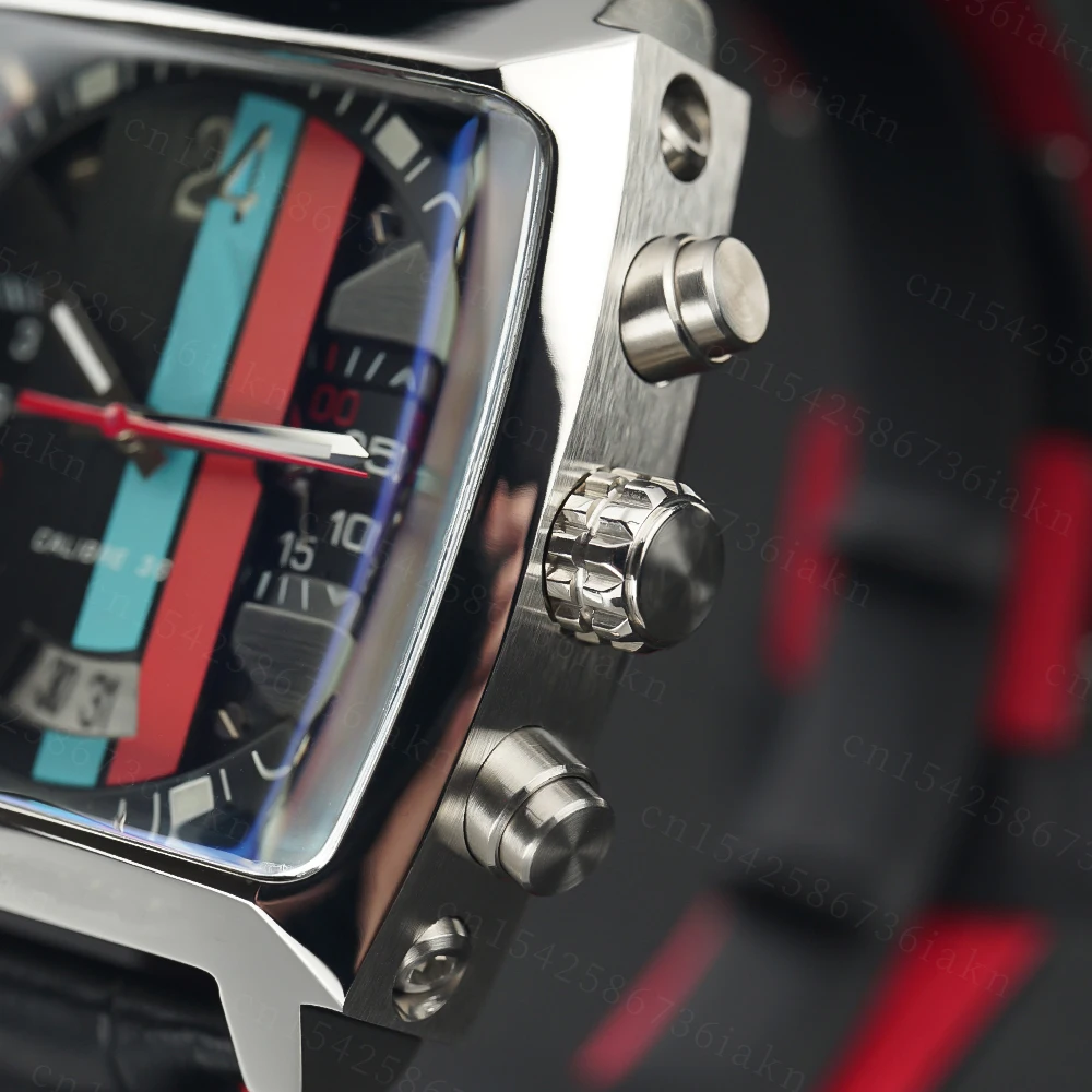 2022Fashion New Men's Color Bar Square Dial Sapphire Mirror Stainless Steel Leather Strap Sports Leisure Waterproof Quartz Watch