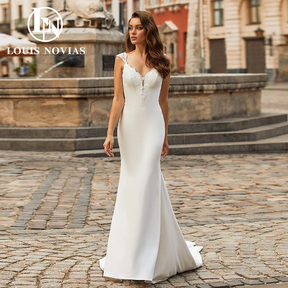 

Женское свадебное платье с юбкой-годе LOUIS NOVIAS, атласное облегающее платье на тонких бретельках с аппликацией и открытой спиной, 2024