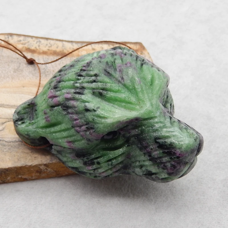 New Semiprecious Natural Stone Ruby And Zoisite Carved Bear Pendant Bead Fashion Jewelry Necklace Accessories 57x54x27mm 121g