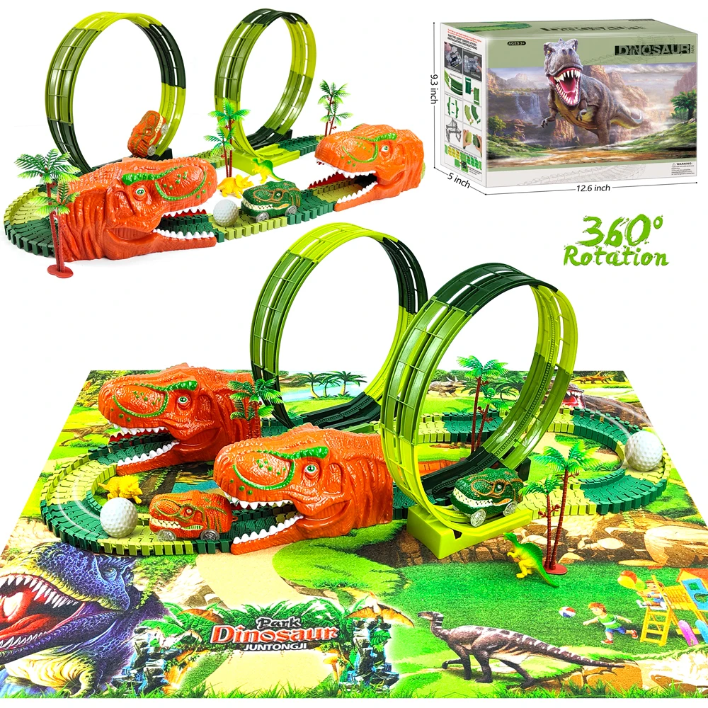 

Dinosaur Toys, Dino Race Car Track with Flexible Track, Gift for Toddler Kids Boys Girls 3 4 5 6 7 8