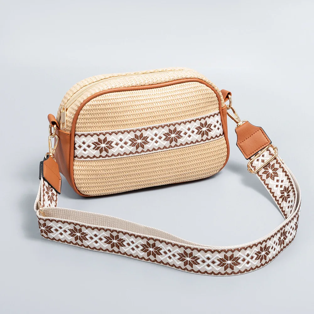 

Niche Straw Woven Bag Pattern Shoulder Strap Shoulder Bag Commuter Small Square Bag Special-Interest Design Handbag for Women