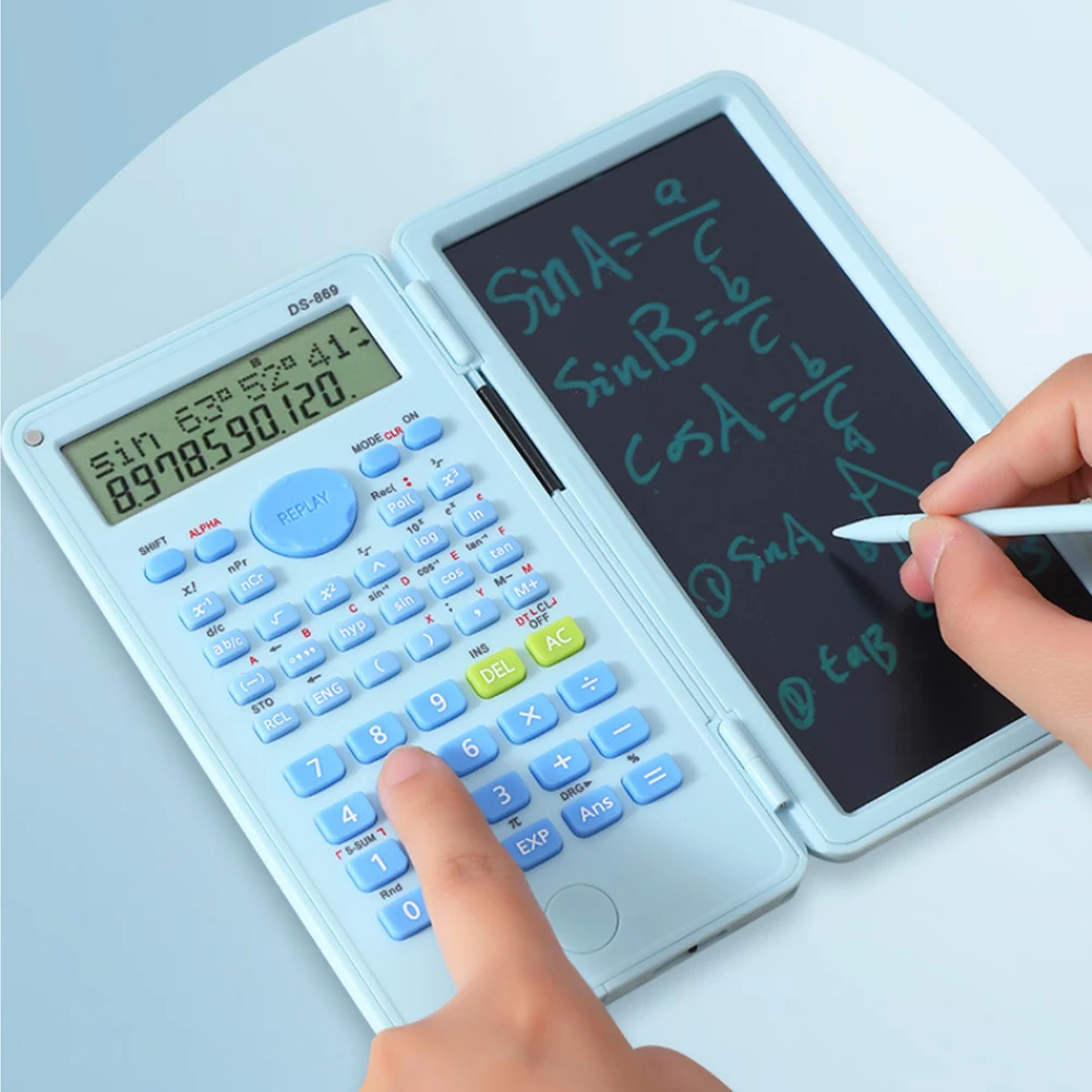 2 IN 1 과학 계산기(LCD 메모장 포함) 12자리 수학 계산기 접이식 필기 보드 학교 사무용품