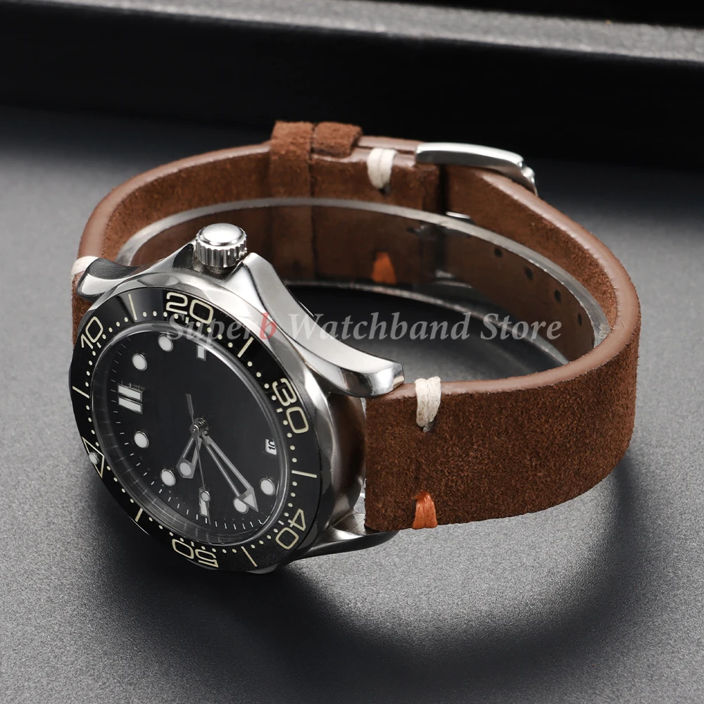 Vintage Suede Leather Watch Strap with Handmade Stitching – Soft and Universal Replacement Wristband