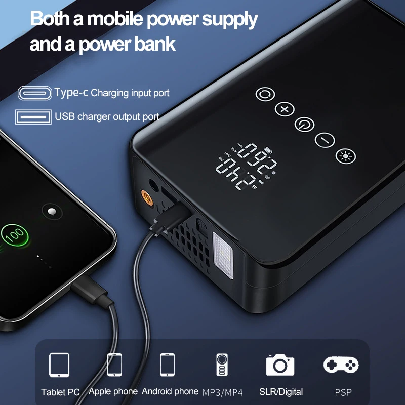 7 in1 Car Emergency Start Jump Wireless Power Inflatable Pump All-in-one Hitchhiker Multi-function Auto Battery Lighter Starter