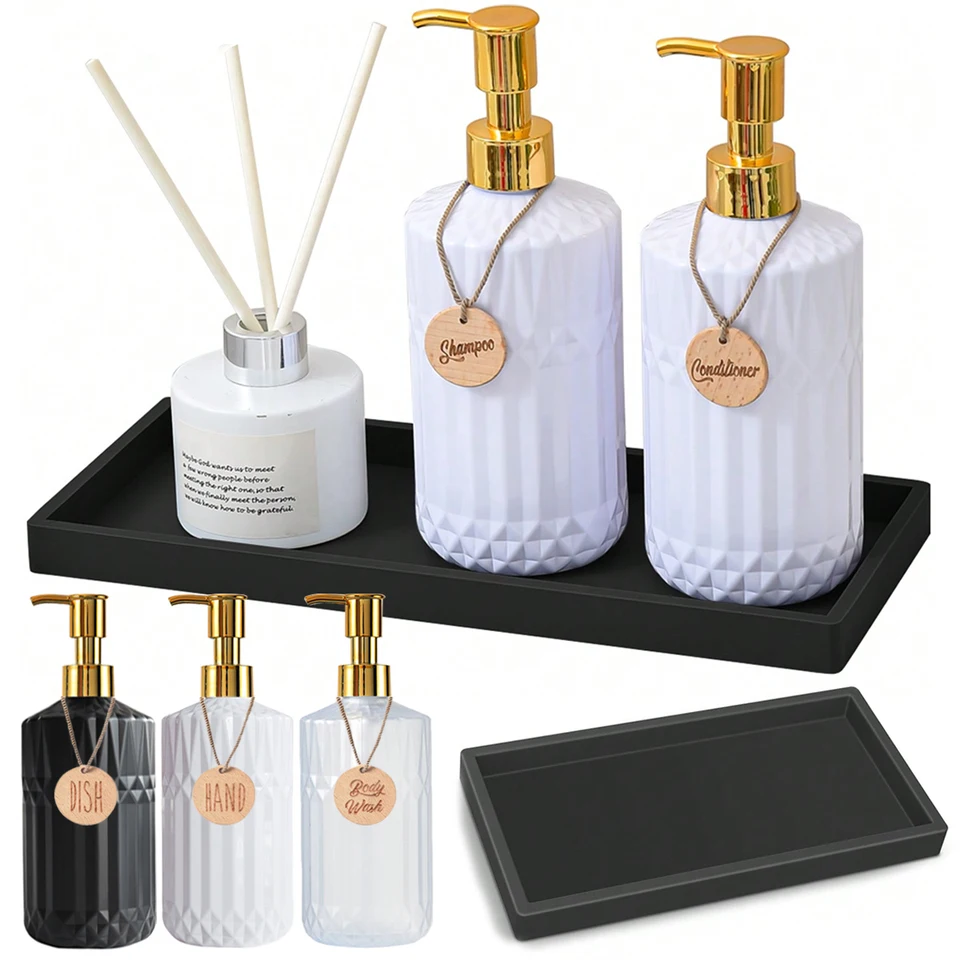 L'MKI Set Bagno 5 Pezzi Marmo E Oro – Dispenser Sapone, Portaspazzolino E Accessori In Resina E Acciaio - 3