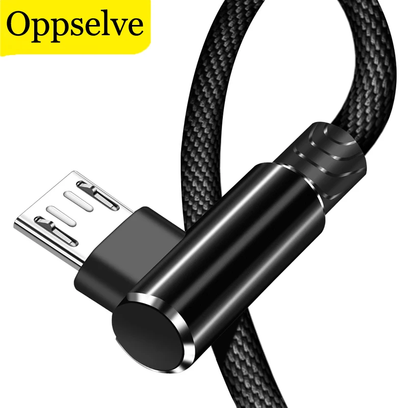 안드로이드 기기용 마이크로 USB 케이블, L자형 충전 코드, 90 도 나일론 편조 와이어, 화웨이 소니 LG 마이크로 USB 코드, 1M, 2M