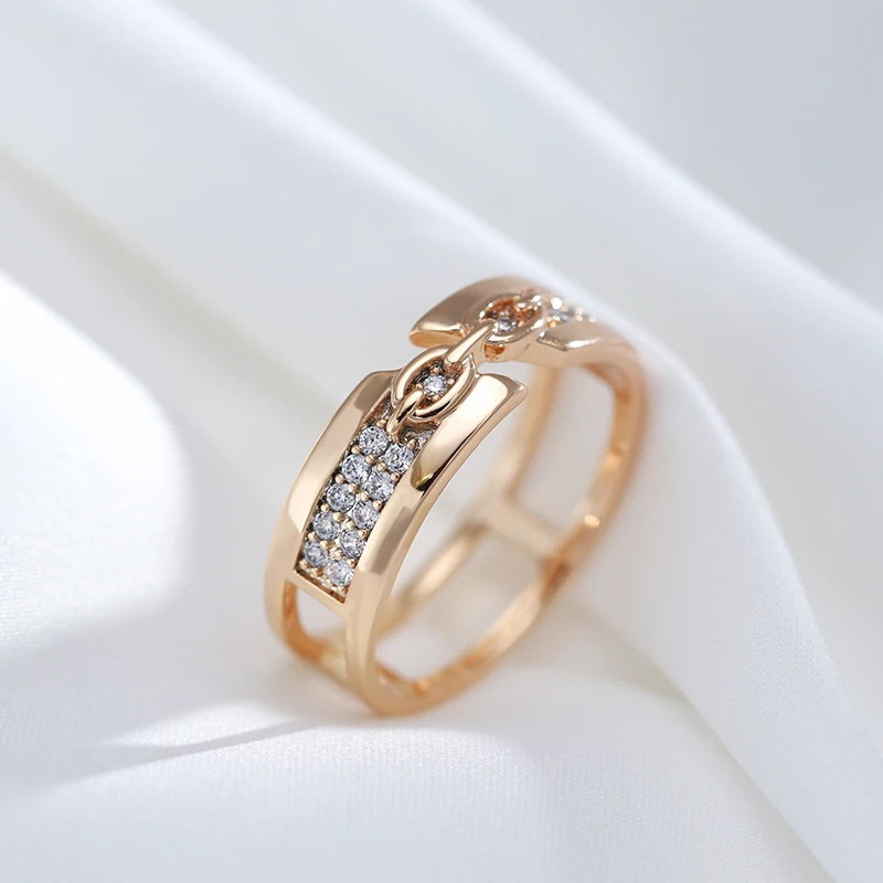 Kinel Unusual 585 Rose Gold Color Rings Women Minimalist Geometry Natural Zircon Ring Fashion Fine Daily Jewelry 2022 New