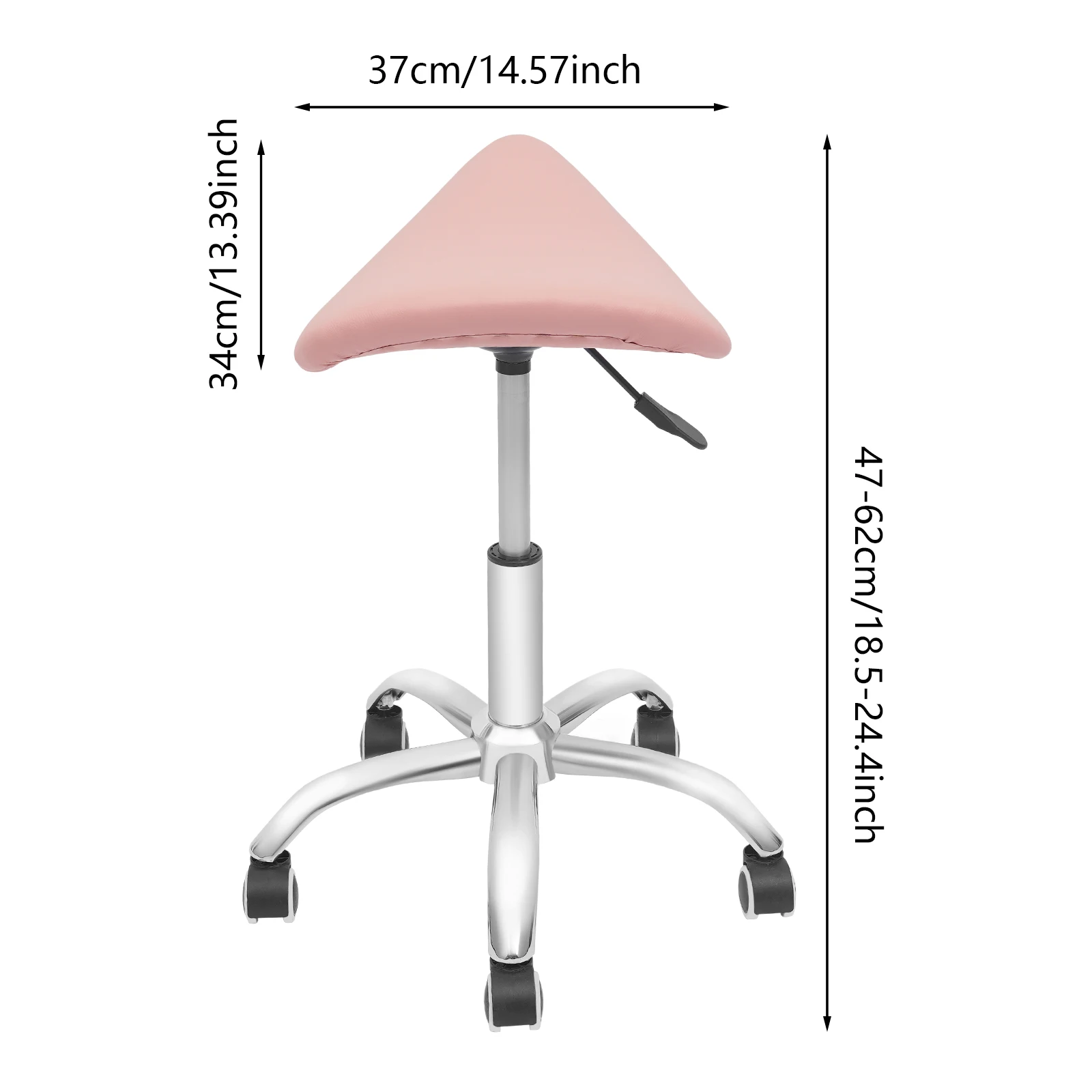 Höhenverstellbarer rollender Salonhocker, Sattelhocker mit Rollen, 130 kg belastbar, für Friseursalons, Schönheitssalons, Werkstätten usw. – Detail 10