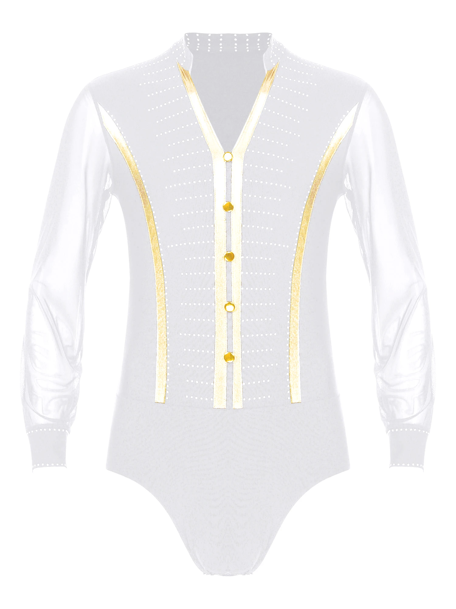 Men Long Sleeve Latin Leotard Ballroom Costume Shiny Modern Dance Shirts Leotard Bodysuit Rumba Samba Dance Performance Clothes dance dress dance shirts dance bodysuit