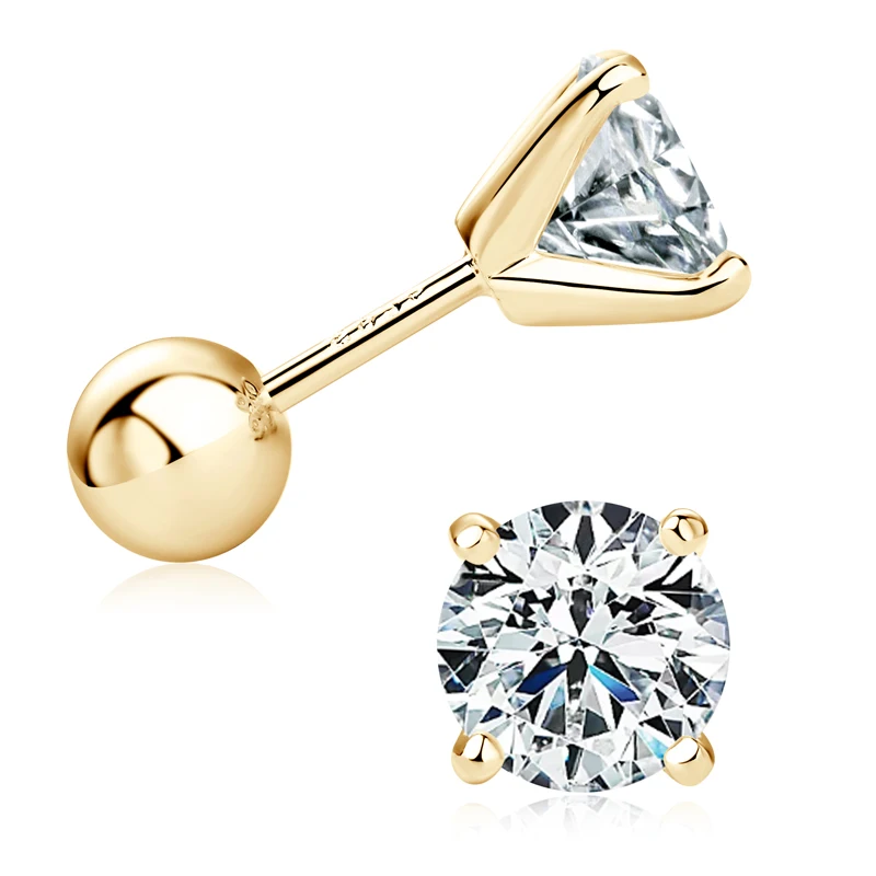 Moissanite stud earrings in 925 sterling silver with screw-back design for men and women