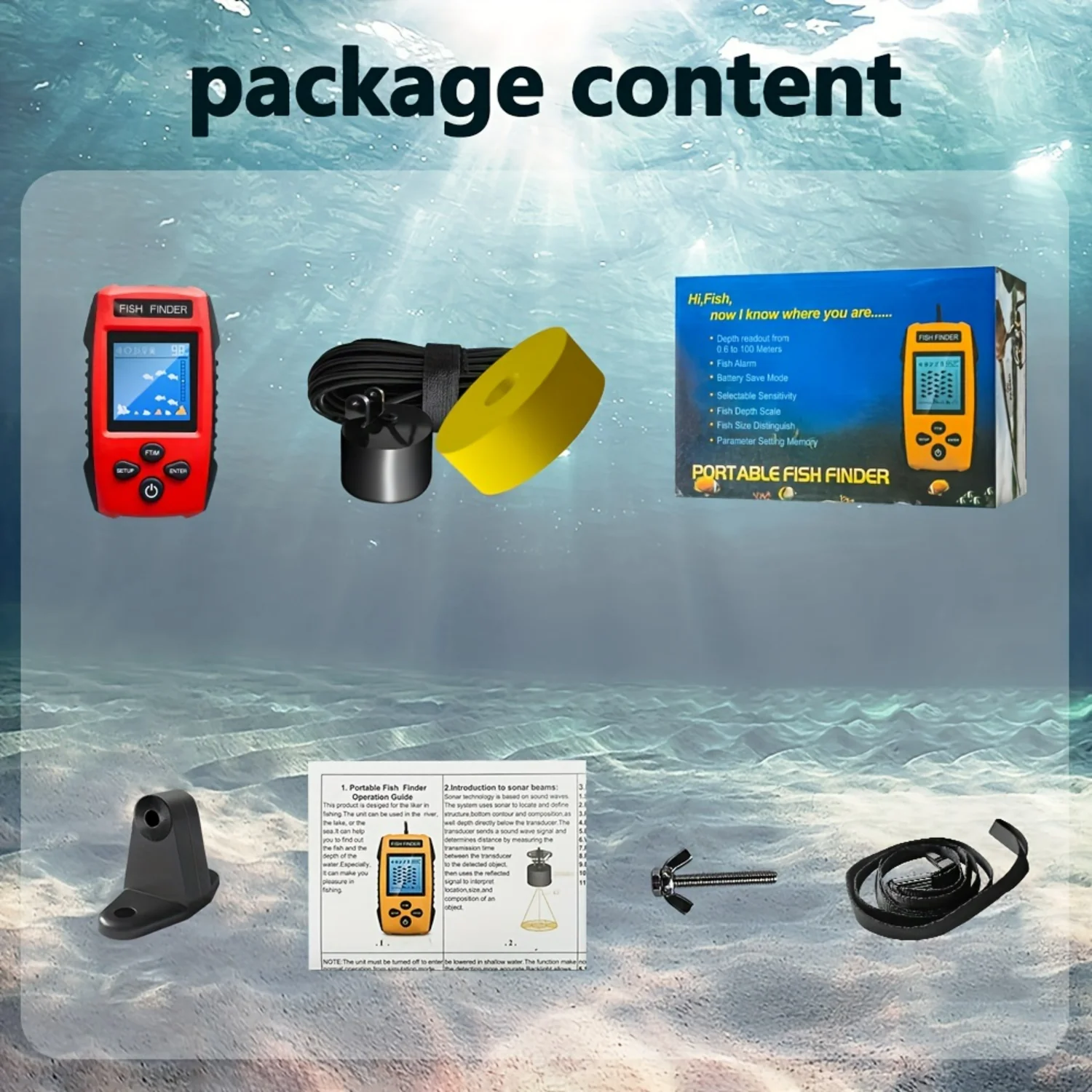 TL88E Handheld Color Screen Fish Finder, Wired Sensor Handheld Fish Finding Boat Kayak LCD Depth Meter Portable Display Sensor