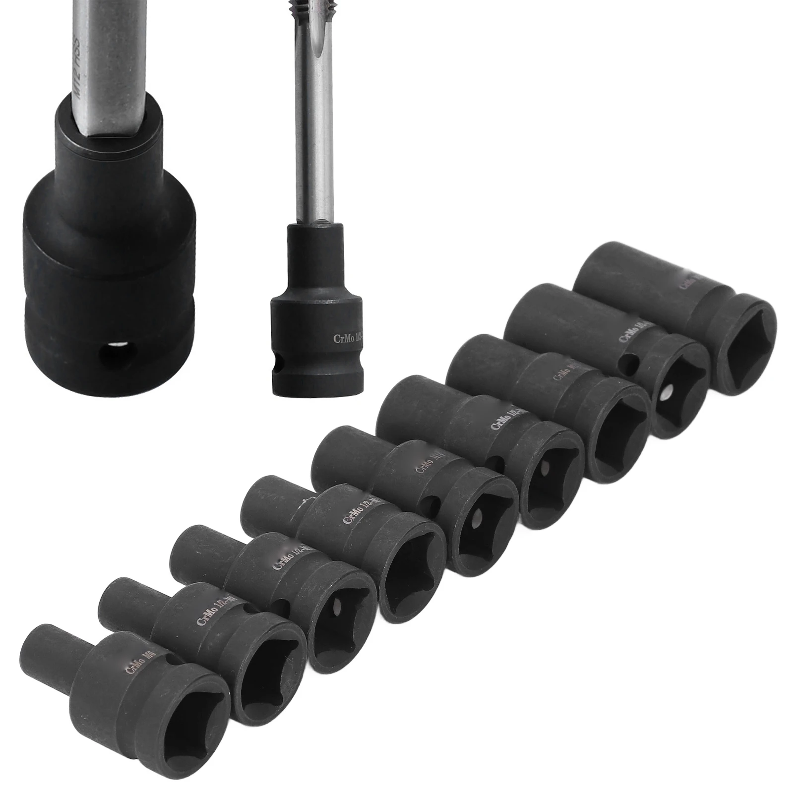 9Pcs Tap Sockets Cr Molybdenum Steel 1/2 Inch Drive Square Socket Set for Electric Pneumatic Hand Wrench