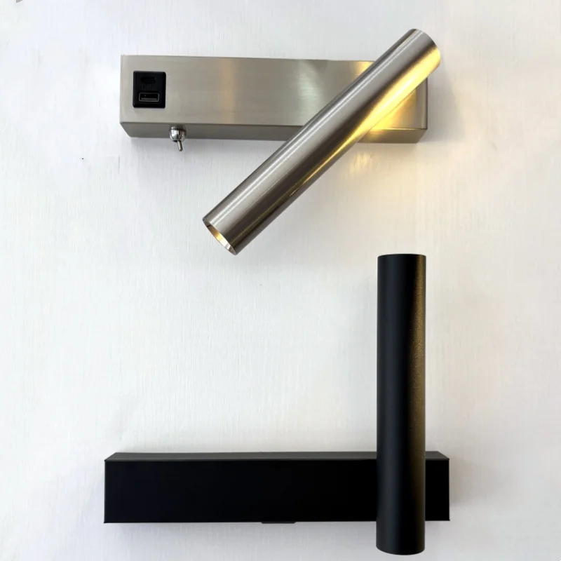 Minimalist wall lamp, living room bedroom wall rotatable spotlight, creative minimalist bedside lamp, USB interface reading lamp
