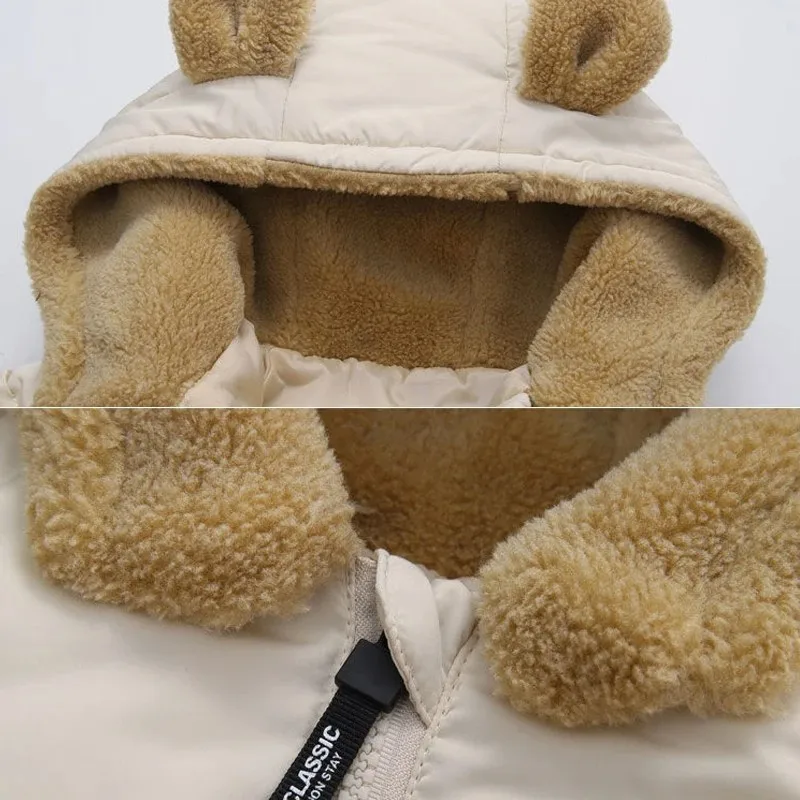 Kids Bear Ear Hooded Puffer Jacket with Pockets Toddler Warm Winter Coat Multi - Color