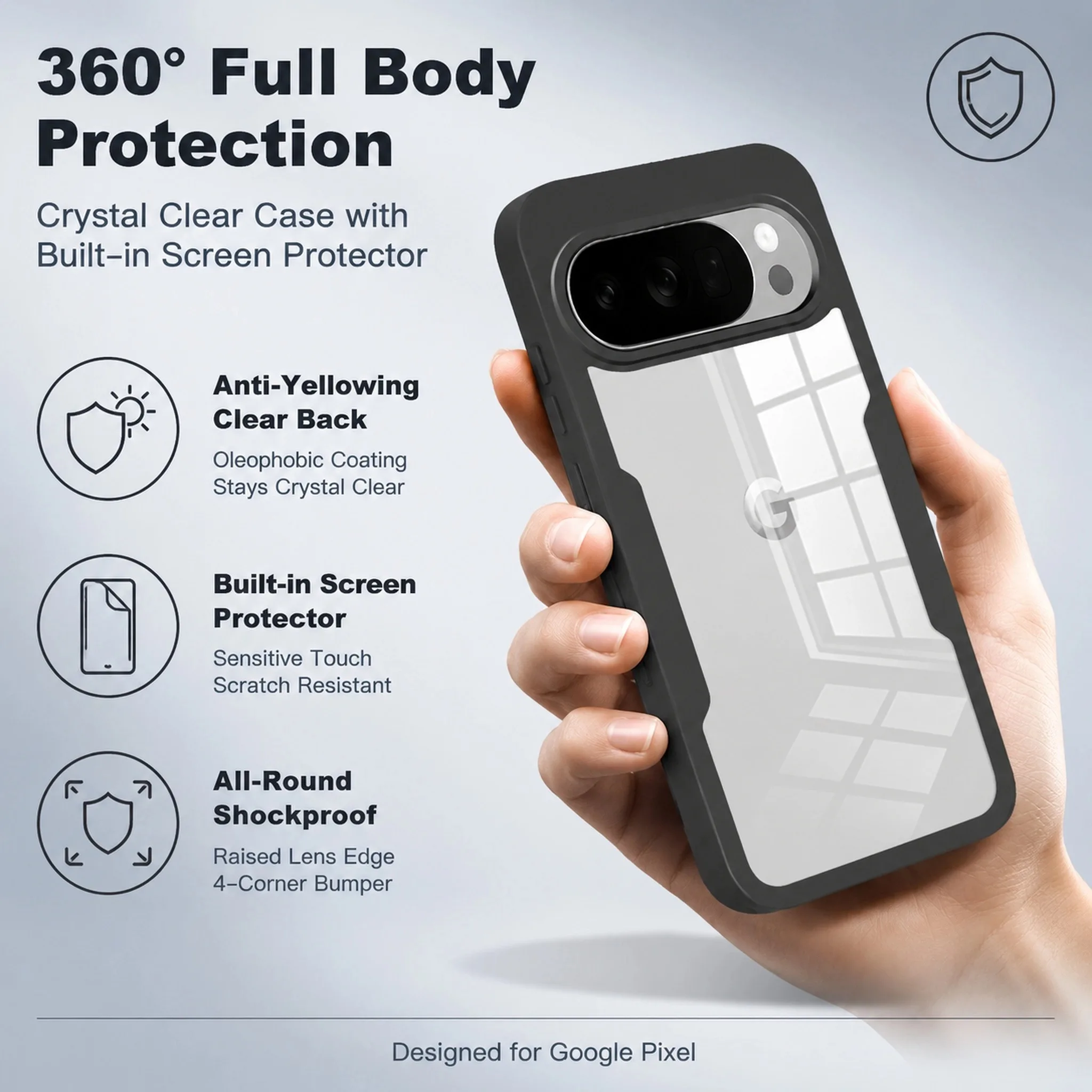 360 Full Protection Shockproof Clear Phone Case with Front and Back Coverage