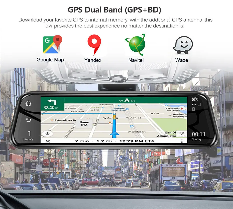 New Arroval 10'' Stream Rearview Mirror Camera 3G Android Car DVR HD 1080P Night Vision Dash Cam GPS Wifi Auto Registrar DVR