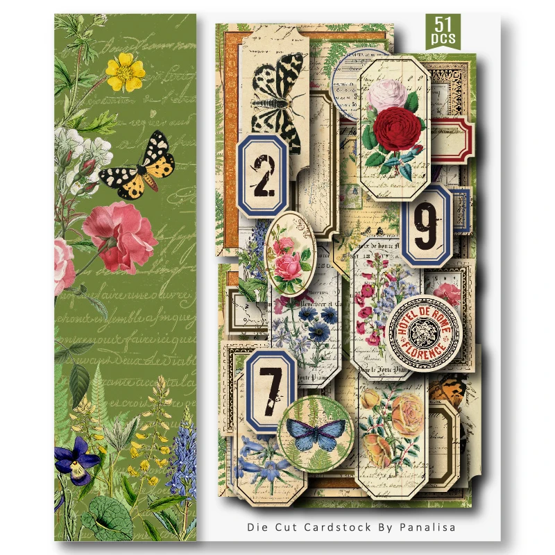 Panalisacraft 20 styles 12 inch Vintage Cardstock Die Cuts Collection Kit Scrapbooking Planner/Card Making/Journaling Project