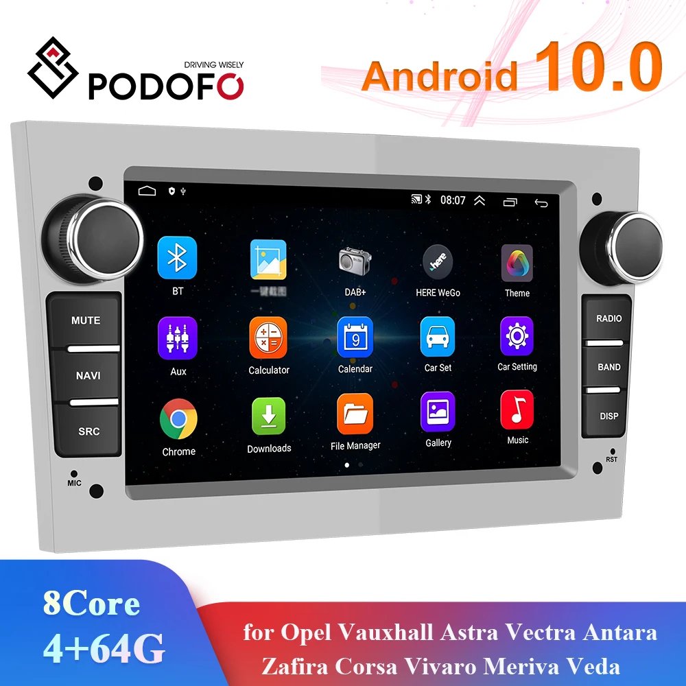 Podofo 4G 64G Android 10 2 Din автомобильное радио GPS CARPLAY для Opel Astra H J 2004 Vectra Vauxhall Antara Zafira Corsa