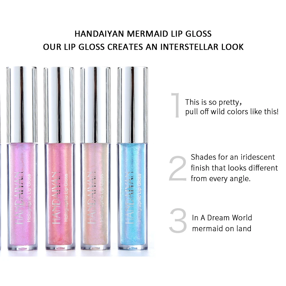 6 Colors Laser Holographic Lip Gloss Liquid Lipstick Mermaid Pigment Longlasting Glitter Lipgloss Waterproof Metallic Lip Makeup 3