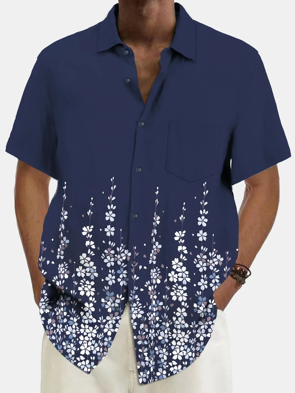 Summer Men's Hawaiian Shirts 3D Printed Floral Button Up Art Short Sleeve Tee Tops Fashion Beach Shirt Vacation Daily Wear Shirt