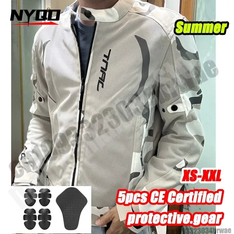 TNAC 여성 여름 오토바이 자켓 메쉬 통기성 안티 폴 위장 반사 모토크로스 라이딩 보호 장비