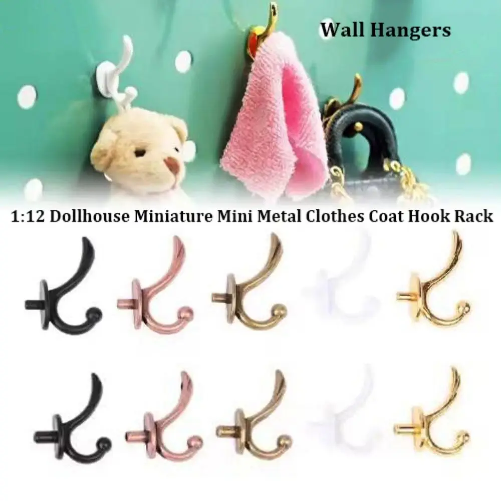 10pcs Mini Metal Dollhouse Miniature Furniture Hook 1:12 14*14mm Clothes Coat Hook Rack 4 Colors Wall Hangers Modle Toy