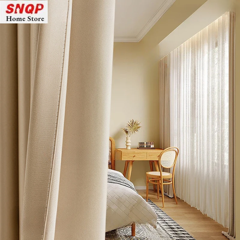 

Blackout High Curtains for Living Dining Room Bedroom Precision Tribute Satin Fabric Light Luxury Style