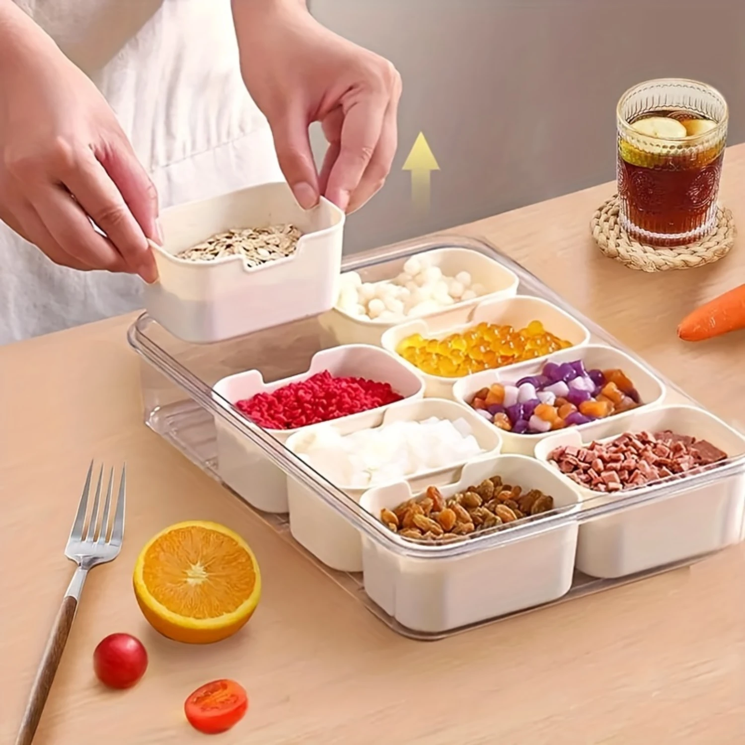 Large Capacity Spice Organizer With Sealed Lid-Multi-Compartment Box For Snacks, Fruits & Candy-Durable Plastic Container