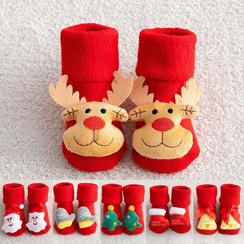 Kids Children's Socks for Girls Boys Non-slip Print Cotton Toddler Baby Christmas Socks for Newborns Infant Short Clothing